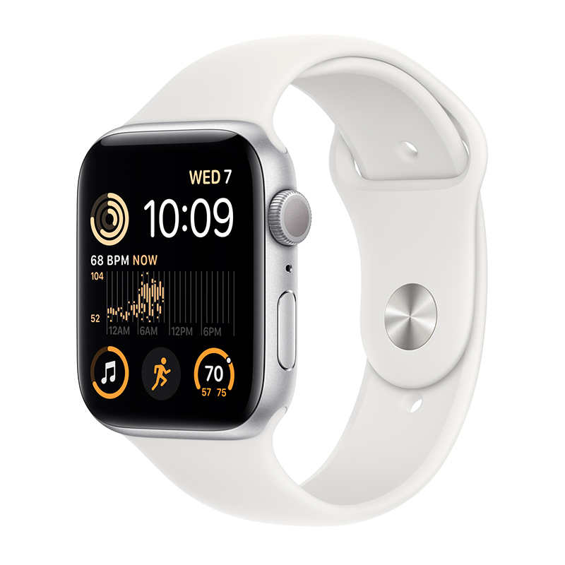 Apple Watch SE 2022 44mm Silver Aluminum Case with White Sport Band